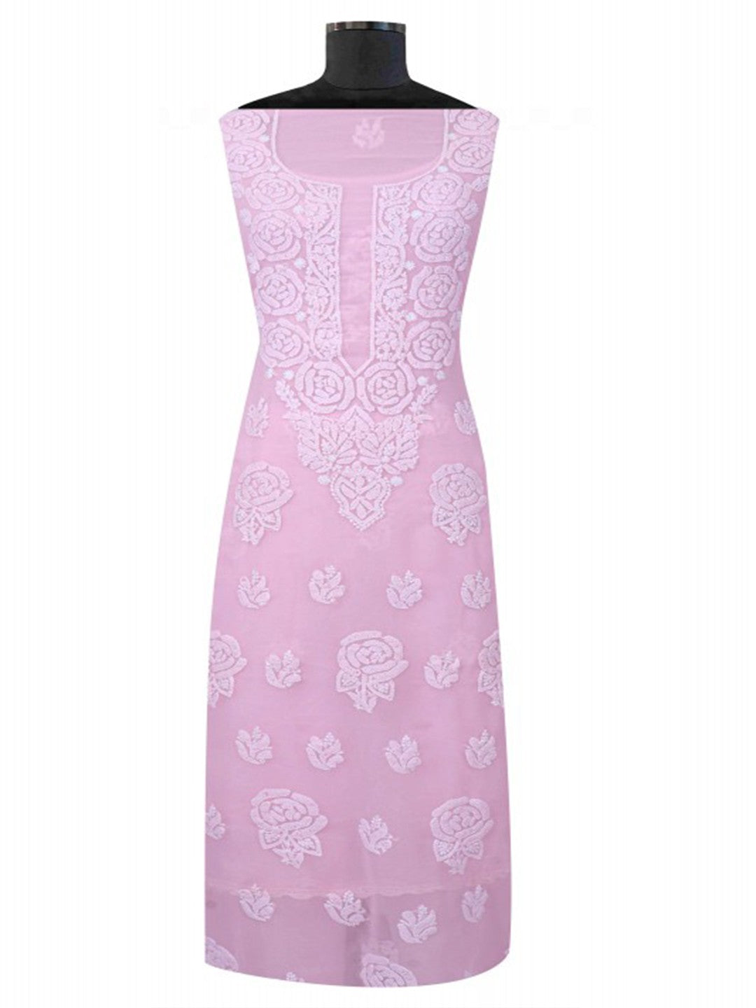 Ada Hand Embroidered Baby Pink Georgette Lucknowi Chikan Unstitched Suit Piece A211215