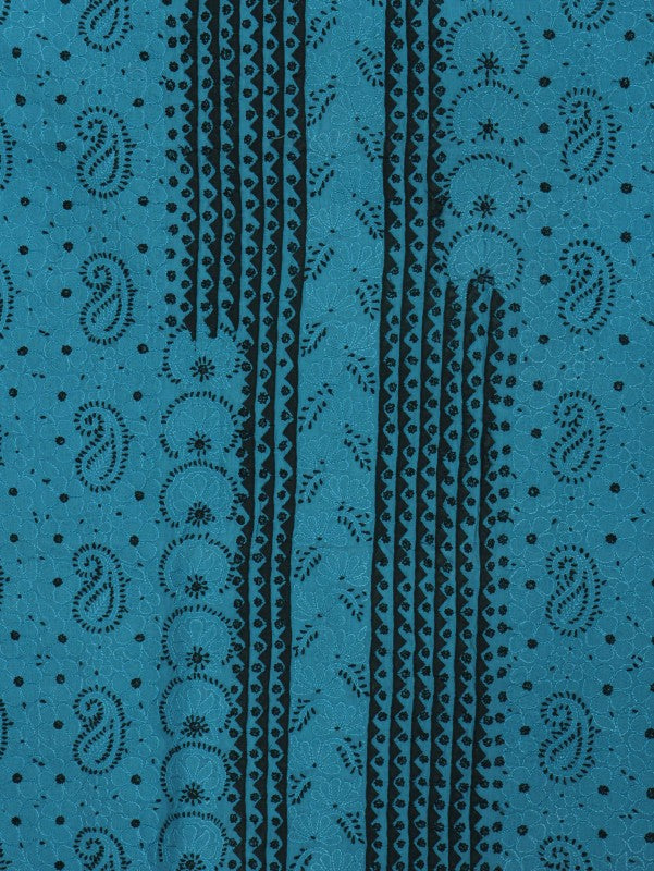 Ada Hand Embroidered Teal Blue Cotton Lucknowi Chikankari Unstitched Suit Piece 01A215219
