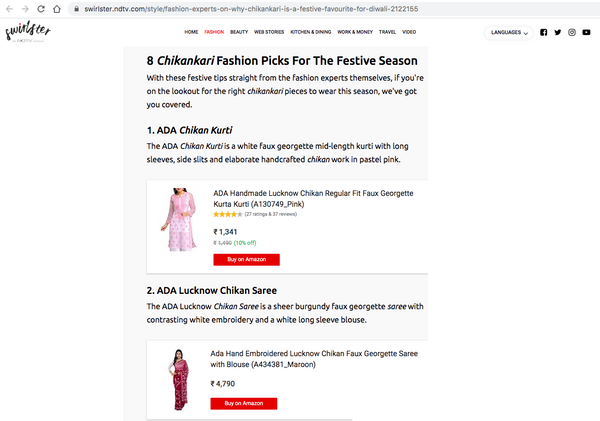Swirlster by NDTV India: Fashion Experts On Why Chikankari Is A Festive Favourite For Diwali, October 2019