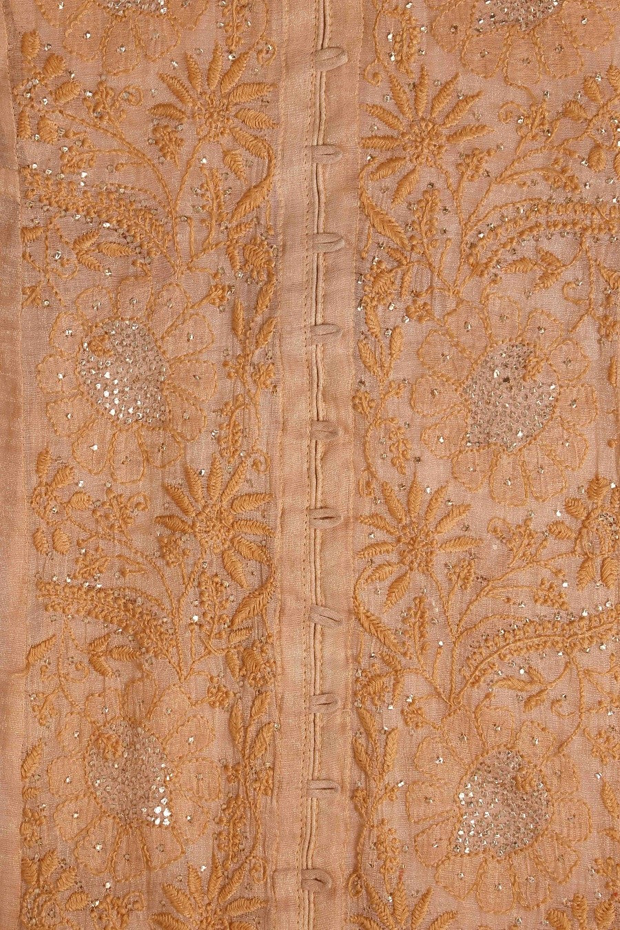 Ada Hand Embroidered Peach Tissue Lucknowi Chikankari Semi-stitched Kurta Dupatta Set With Muqaish Work-A588033