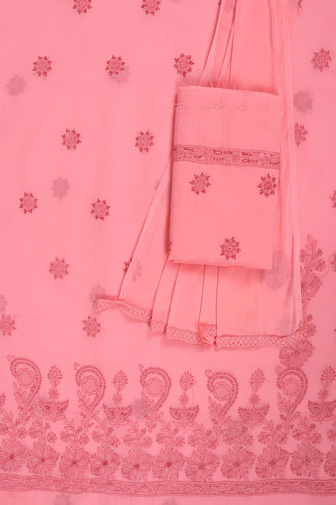 Ada Hand Embroidered Peach Cotton Lucknowi Chikankari Unstitched Suit Piece 01A201793