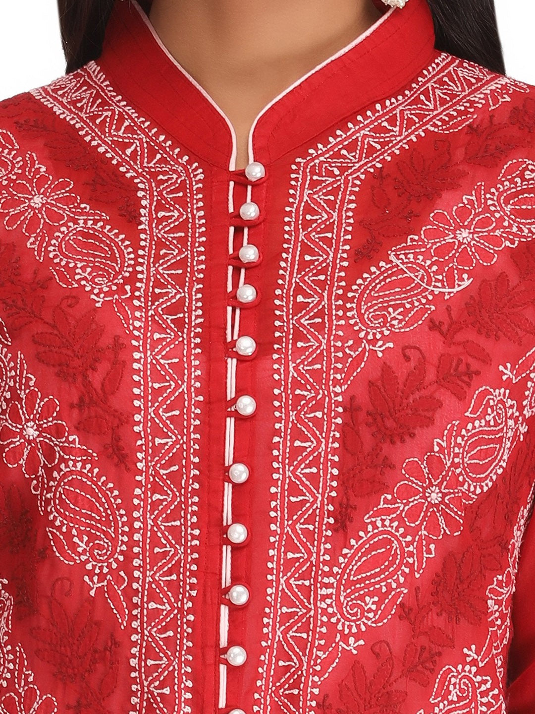 Ada Hand Embroidered Maroon Cotton Lucknow Chikankari Straight Kurta A239008