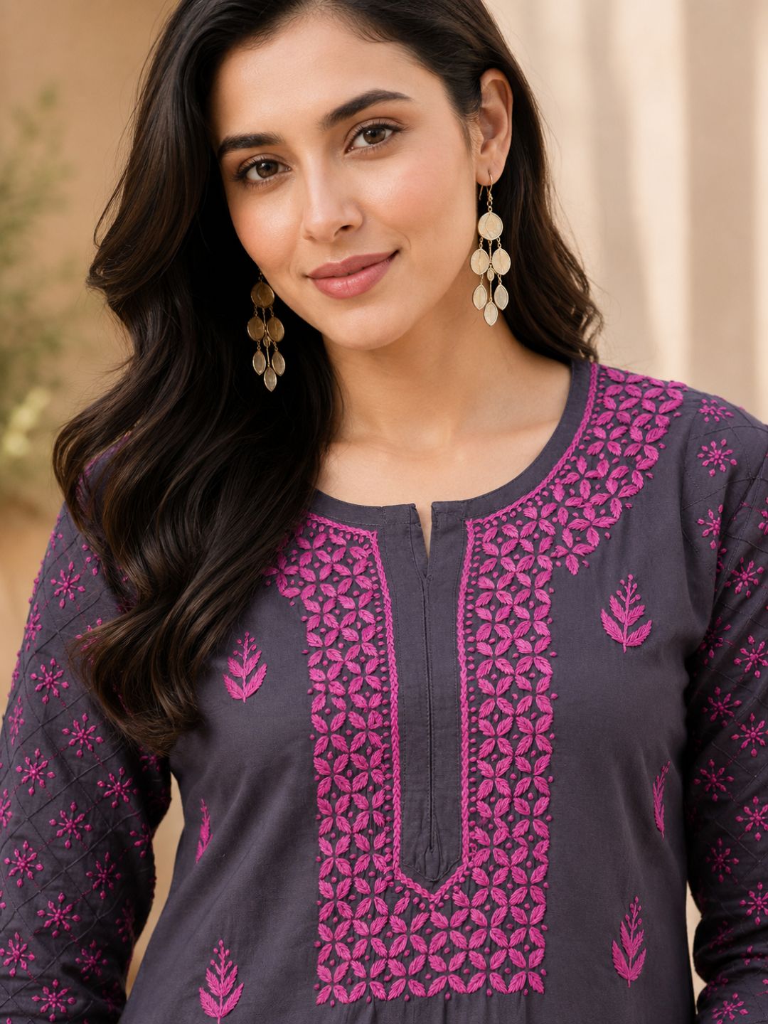Ada Hand Embroidered Grey Cotton Lucknowi Chikankari Straight Kurta A411147