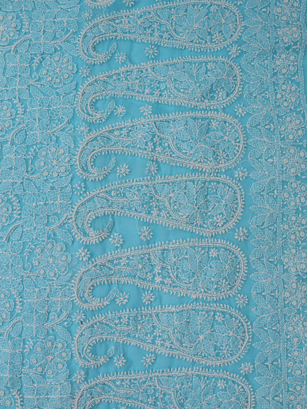 Ada Hand Embroidered Blue Georgette Lucknowi Chikankari Unstitched Suit Piece With Pearl Work 01A54152