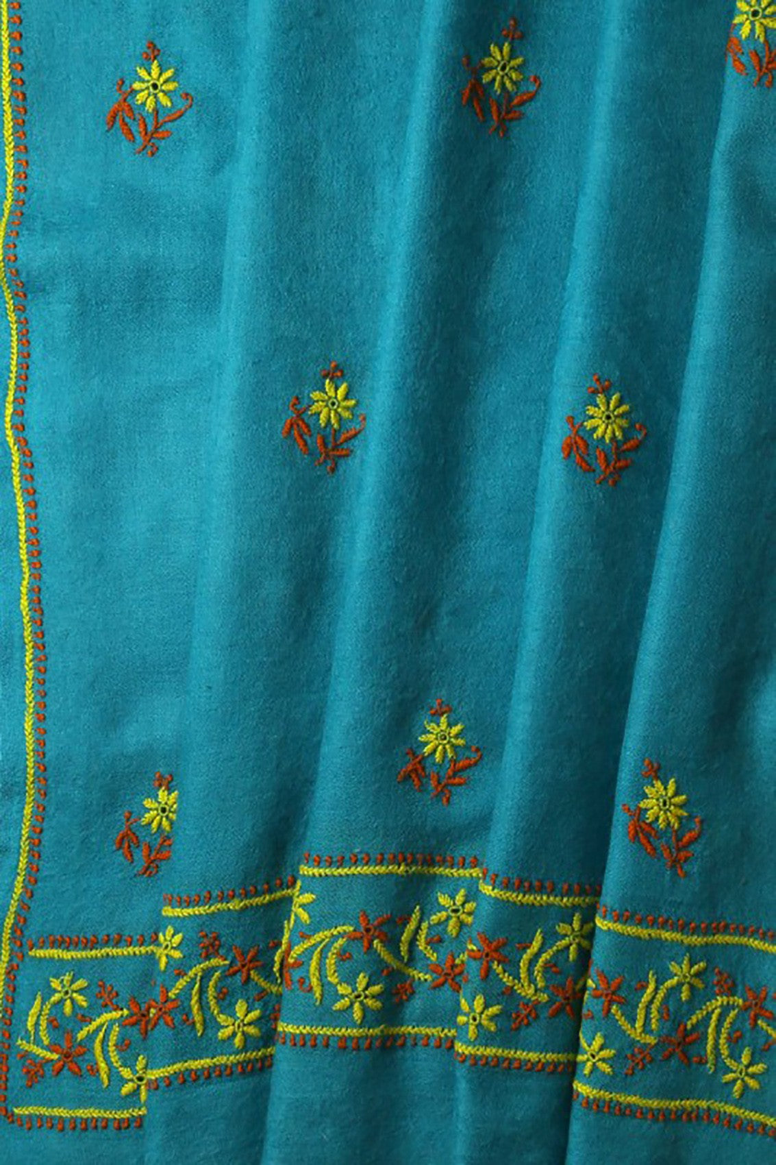 Ada Hand Embroidered Turquoise Blue Pashmina Lucknowi Chikankari Stole A425207