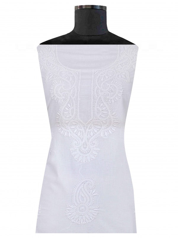 Ada Hand Embroidered White Cotton Lucknowi Chikankari Unstitched Kurta Piece A108917
