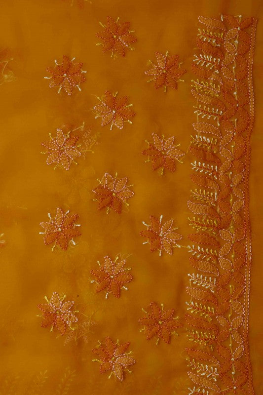 Ada Hand Embroidered Tangerine Orange Georgette Lucknowi Chikankari Saree with Blouse A610288