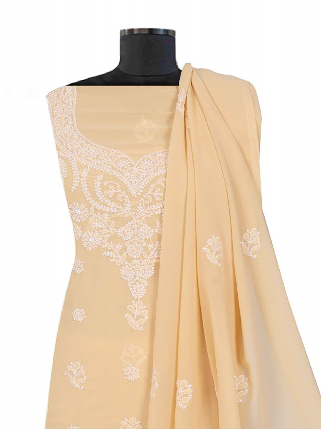 Ada Hand Embroidered Fawn Georgette Lucknowi Chikan Unstitched Suit Piece A327137
