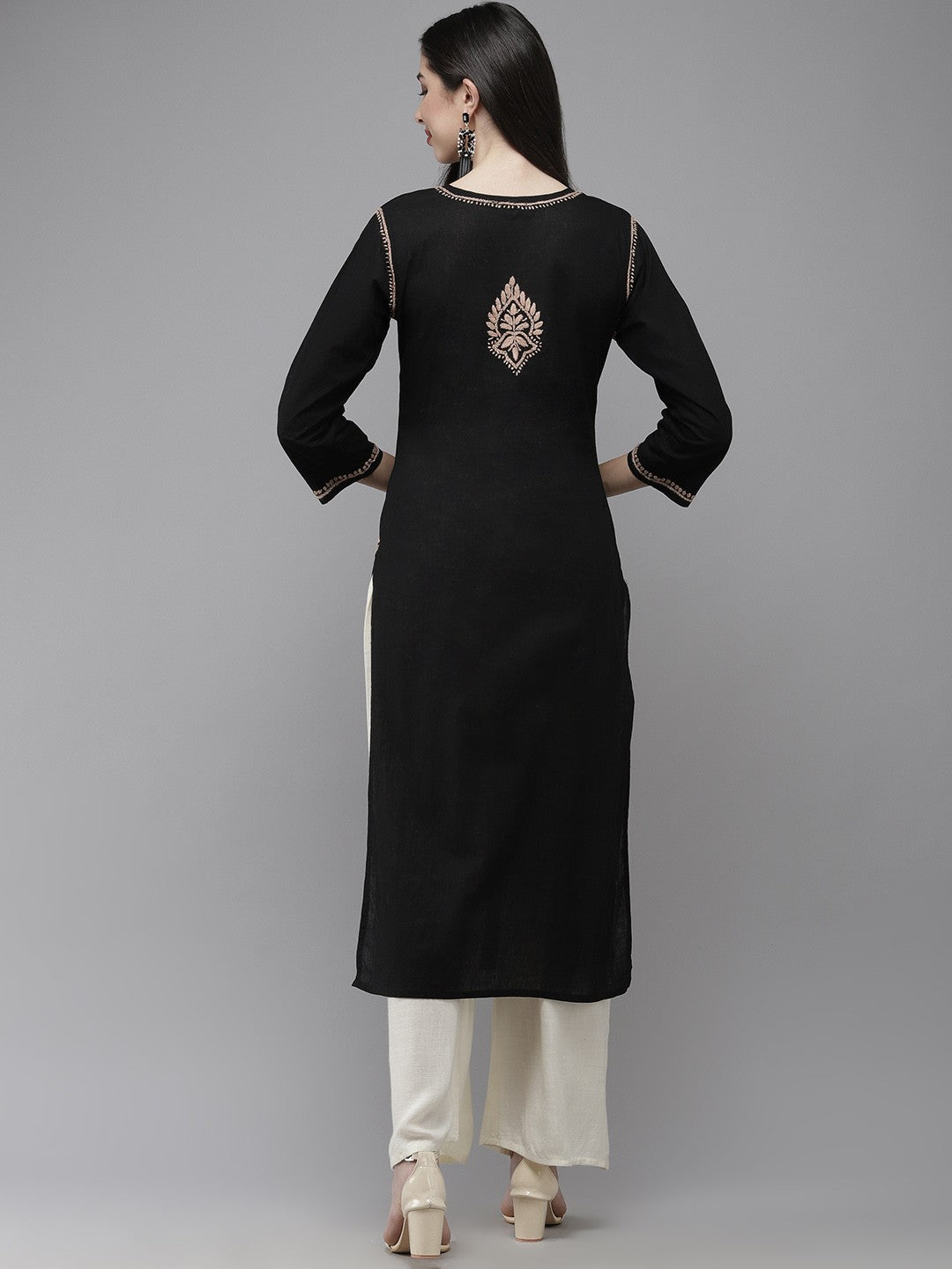Ada Hand Embroidered Black Cotton Lucknow Chikankari Straight Kurta A411338