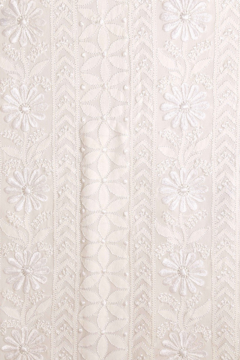 Ada Hand Embroidered White Pure Georgette Lucknowi Chikan Unstitched Kurta Dupatta Set - A590589