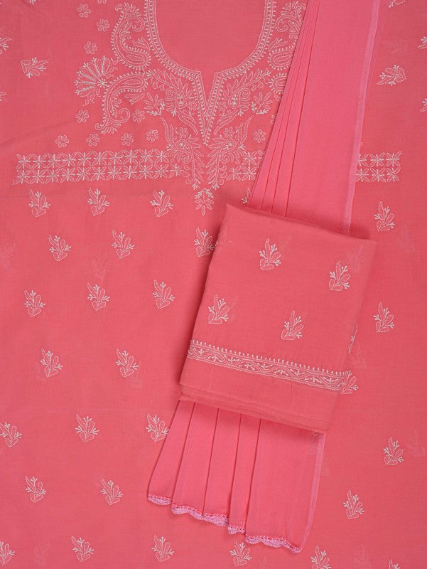 Ada Hand Embroidered Hot Pink Cotton Lucknowi Chikan Unstitched Suit Piece A266773