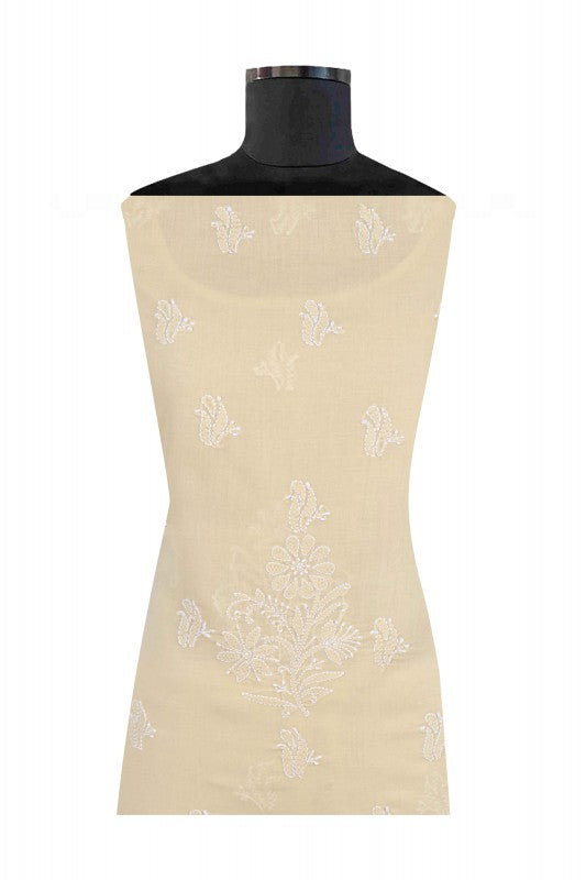 Ada Hand Embroidered Fawn Cotton Lucknowi Chikan Unstitched Suit Piece A603795