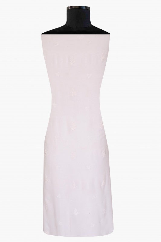 Ada Hand Embroidered White Georgette Lucknowi Chikan Unstitched Kurta Piece with Pearl Work A600525