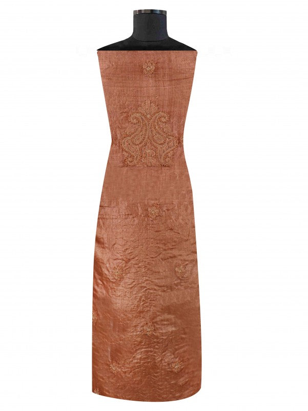 Ada Hand Embroidered Bronze Rust Silk Lucknowi Chikankari Unstitched Kurta Piece A612137