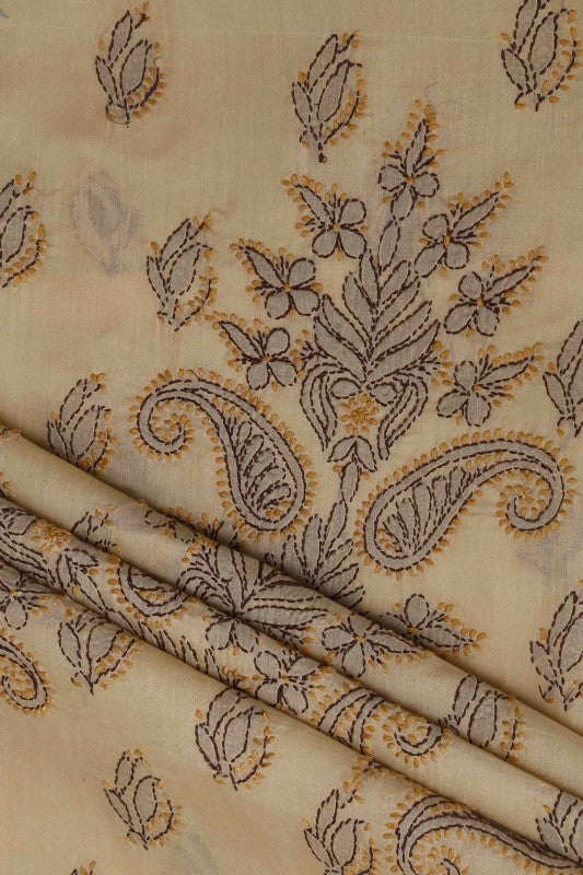 Ada Hand Embroidered Fawn Cotton Lucknowi Chikan Unstitched Suit Piece–A100153