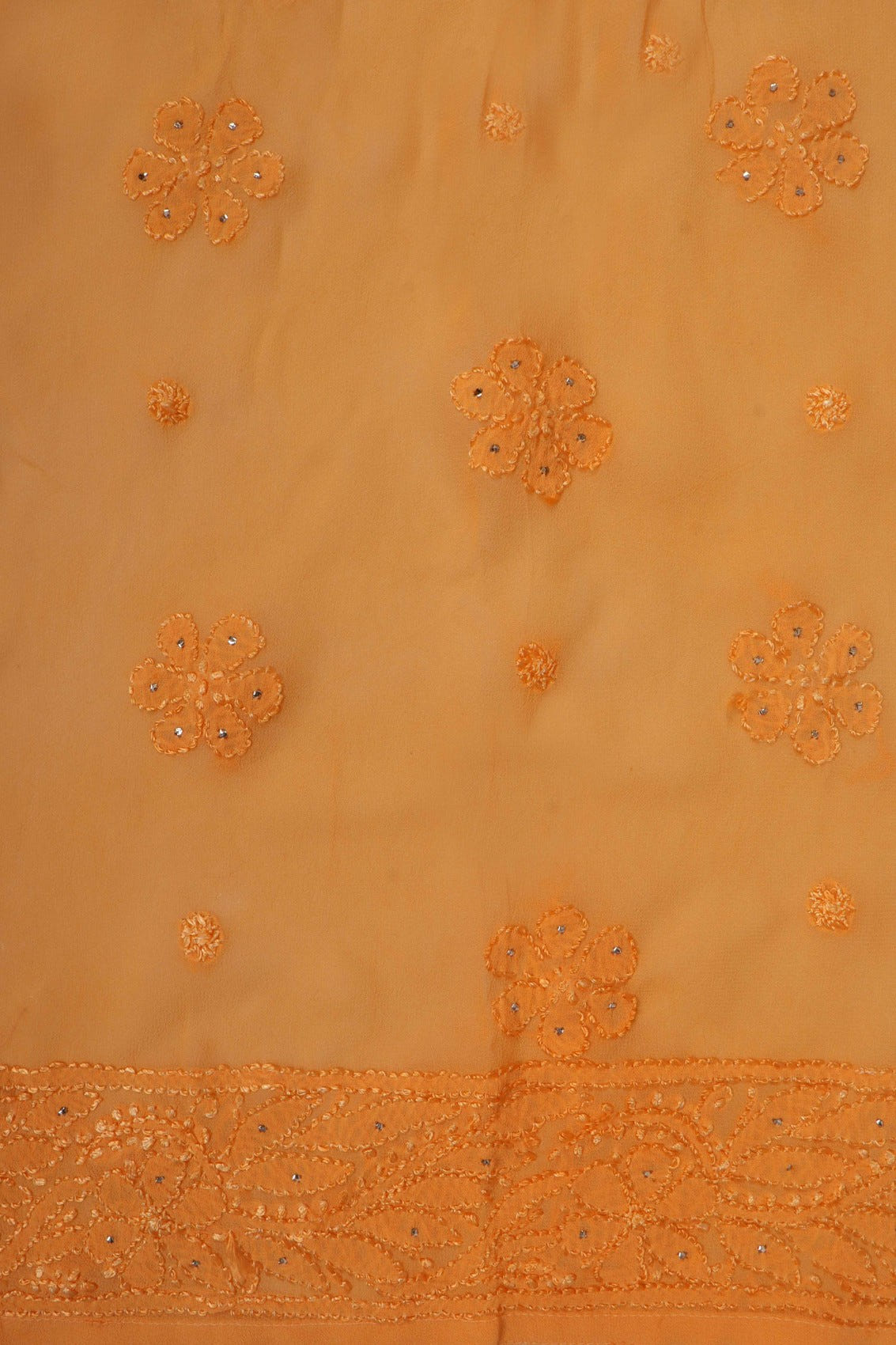 Ada Hand Embroidered Orange Georgette Lucknowi Chikankari Semi-Stitched Anarkali Kurta Dupatta Set With Muqaish Work 01A248219