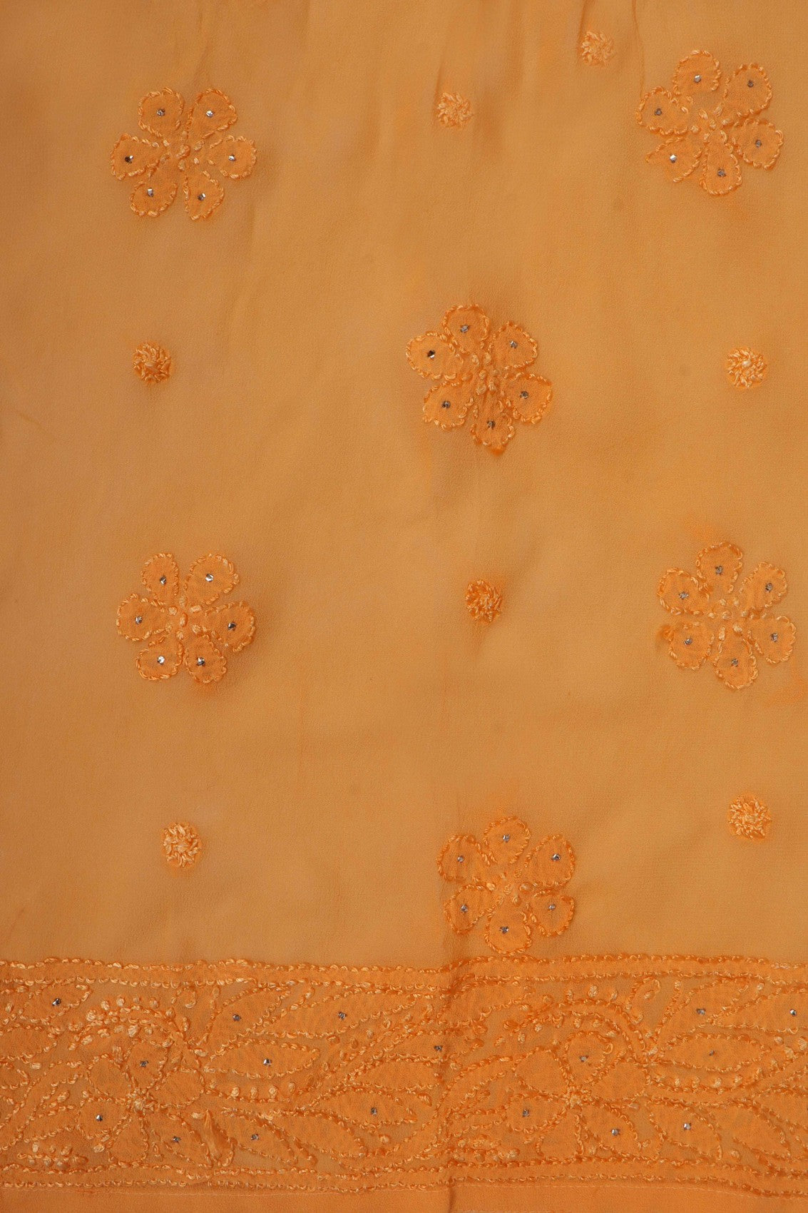 Ada Hand Embroidered Orange Georgette Lucknowi Chikankari Semi-Stitched Anarkali Kurta Dupatta Set With Muqaish Work 01A248219