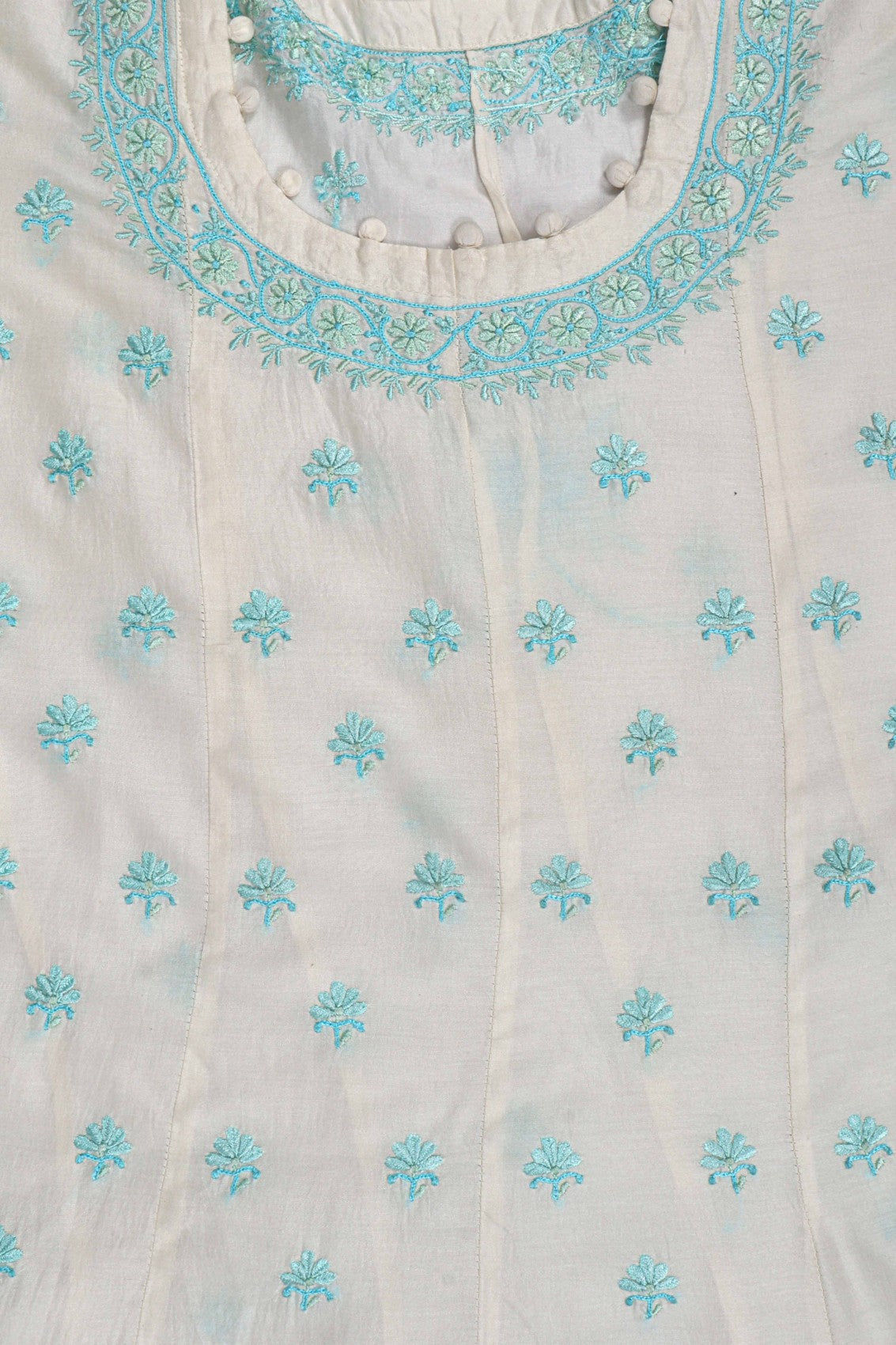 Ada Hand Embroidered Off White Silk Lucknowi Chikankari Semi-Stitched Anarkali Kurta Piece A422554