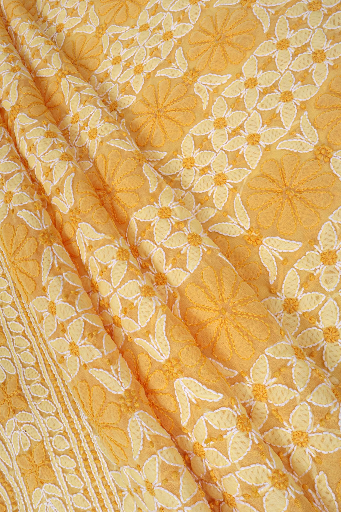 Ada Hand Embroidered Yellow Georgette Lucknowi Chikankari Unstitched Suit Piece 01A151216