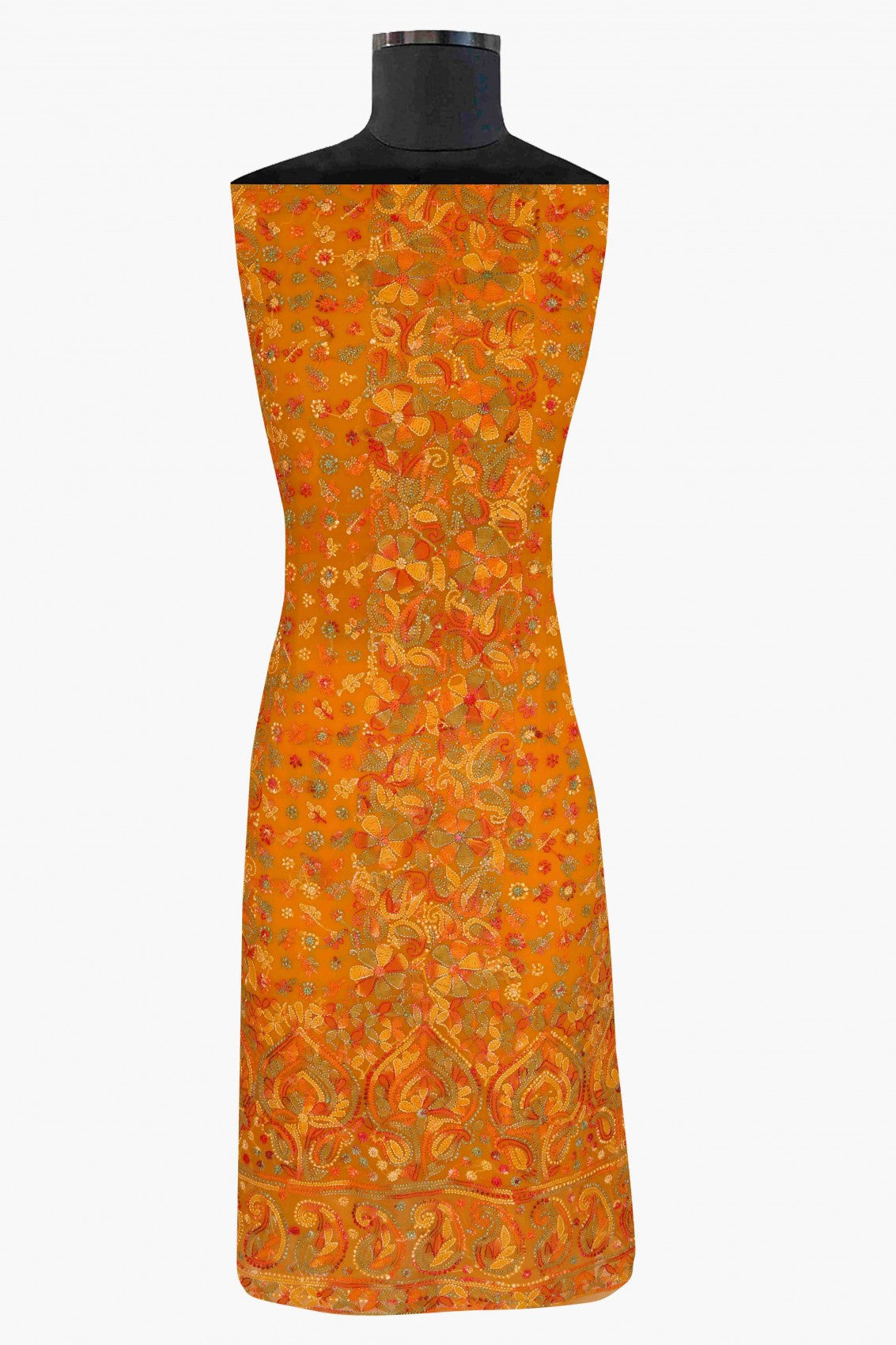Ada Hand Embroidered Mustard Georgette Lucknowi Chikankari Unstitched Suit Piece A211172