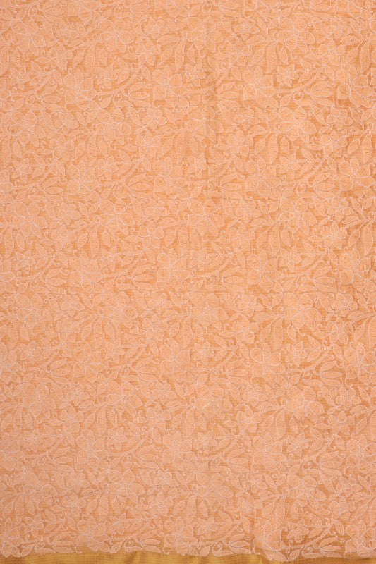Ada Hand Embroidered Peach Kota Lucknowi Chikan Unstitched Kurta Piece A185756