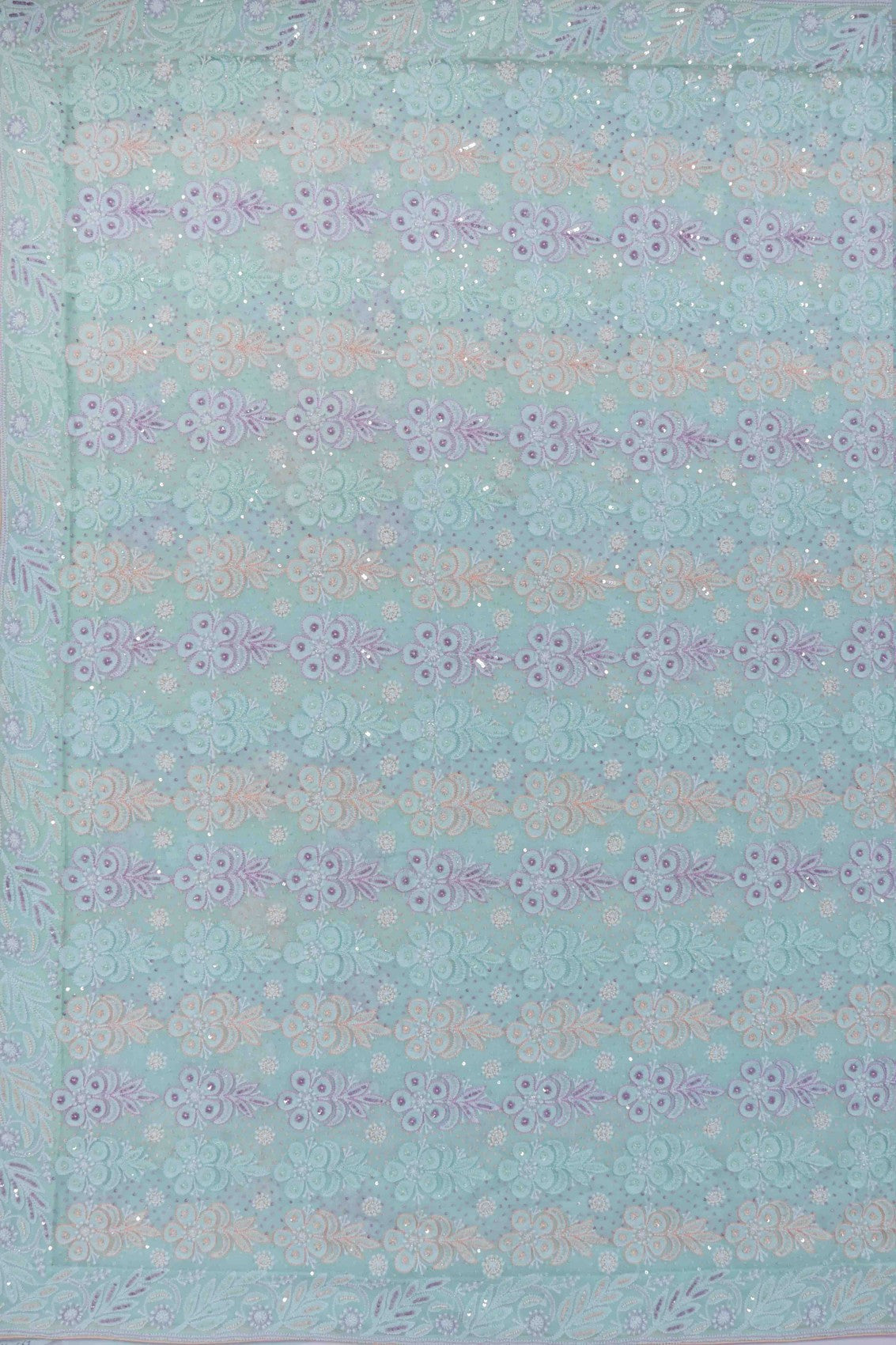 Ada Hand Embroidered Mint Green Pure Georgette Lucknowi Chikankari Saree/Blouse With Pearl Work 01A160567
