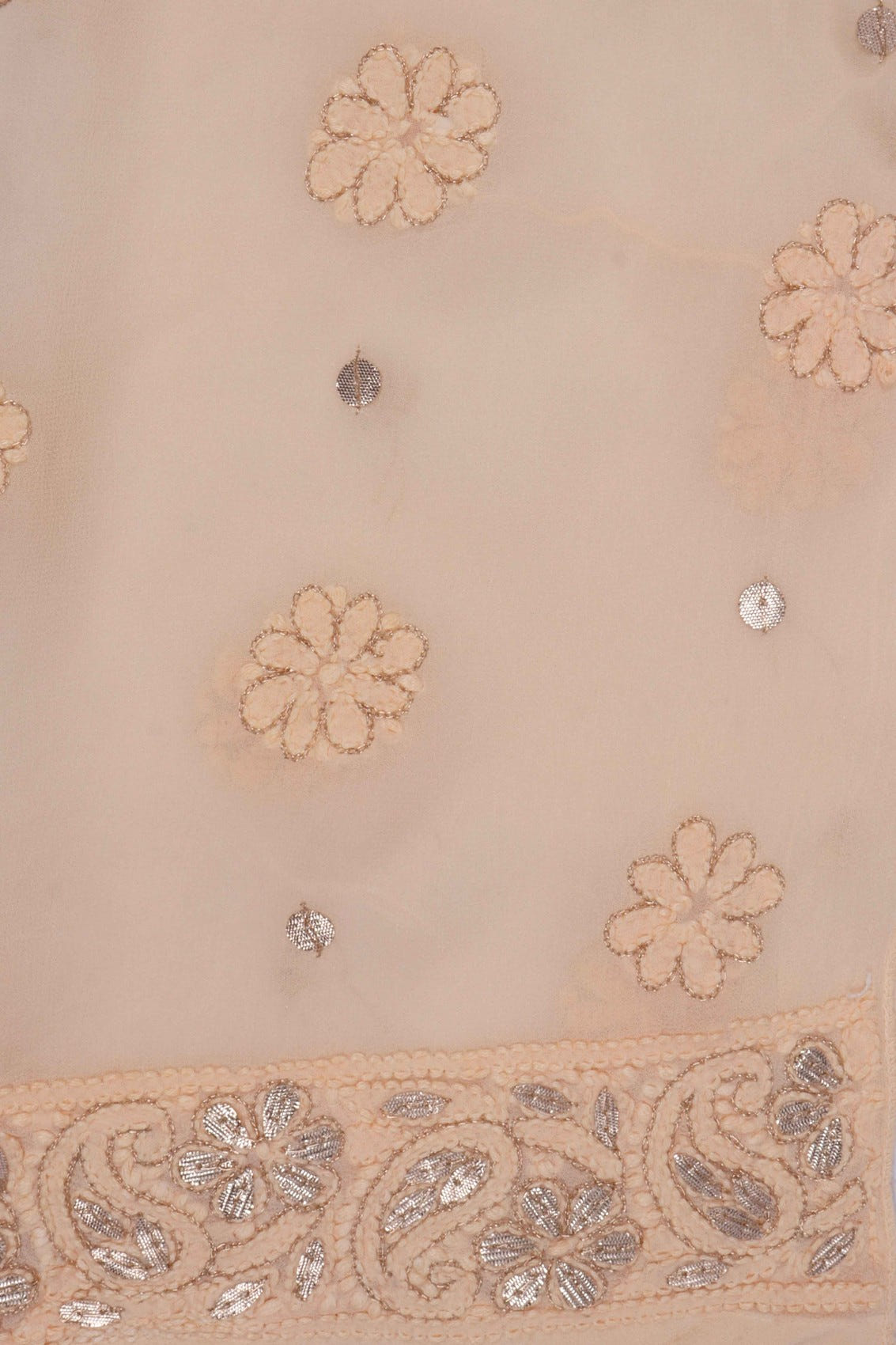 Ada Hand Embroidered Light Peach Georgette Lucknowi Chikankari Semi-Stitched Anarkali Kurta Dupatta Set With Gota Patti Work 01A135120