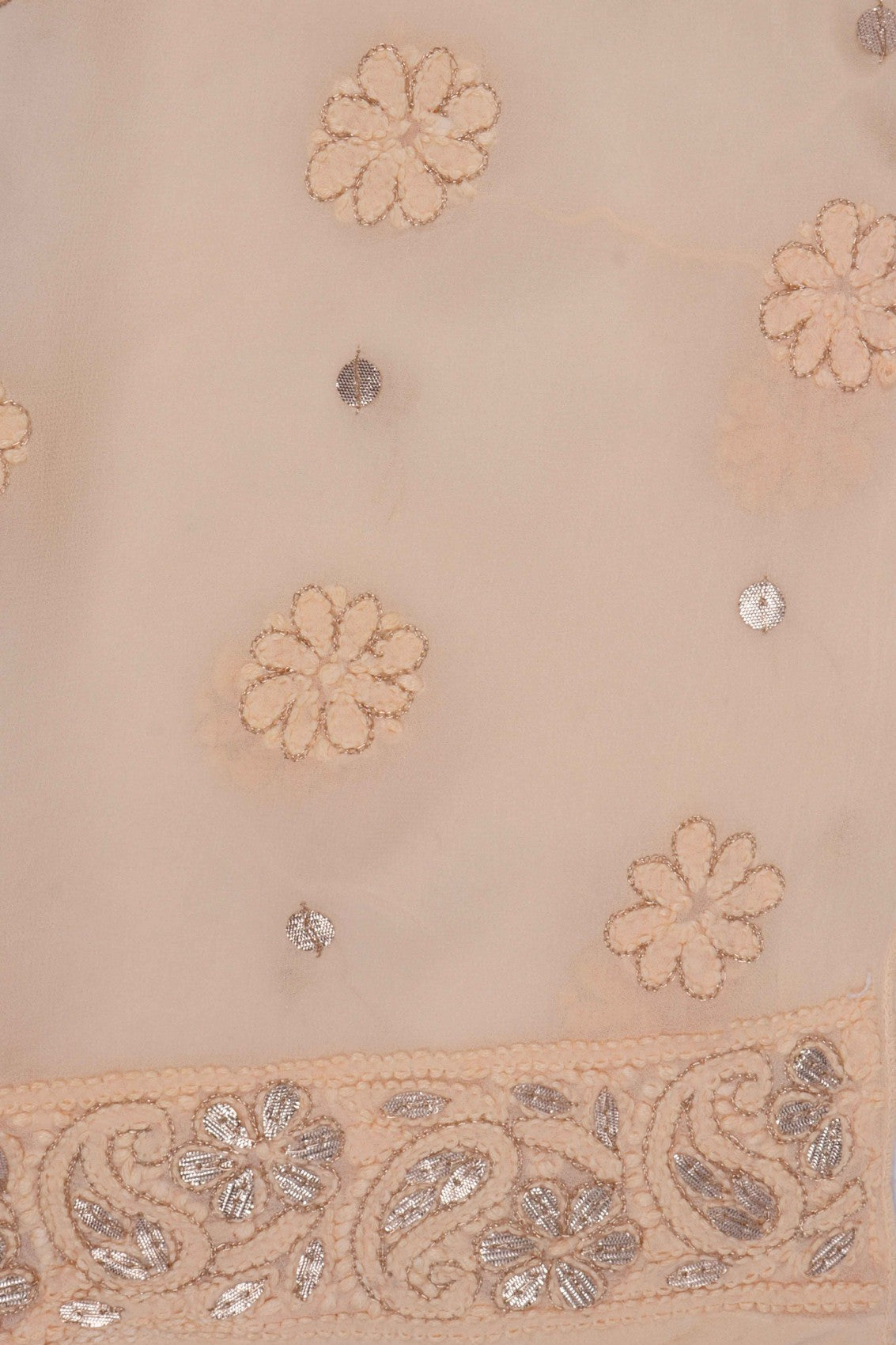 Ada Hand Embroidered Light Peach Georgette Lucknowi Chikankari Semi-Stitched Anarkali Kurta Dupatta Set With Gota Patti Work 01A135120