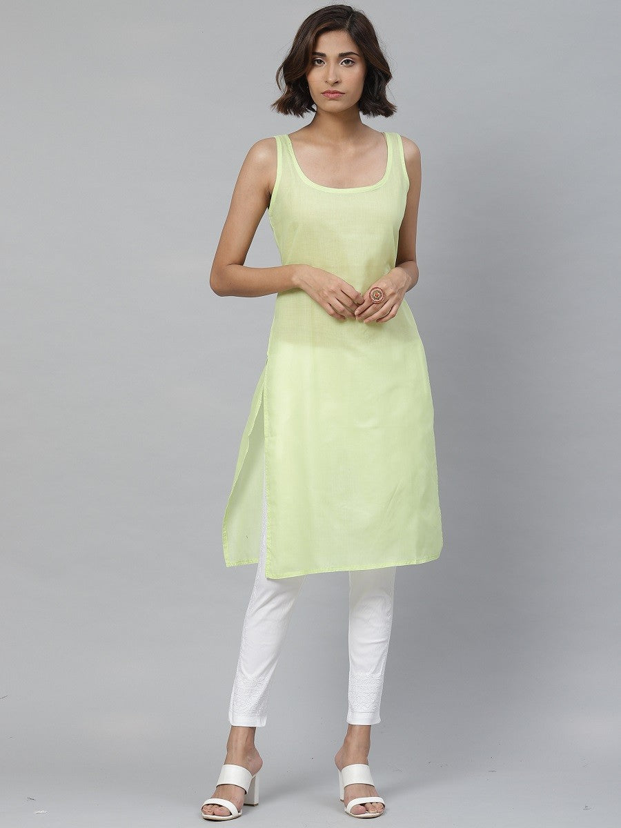 Ada Hand Embroidered Green And White Georgette Lucknow Chikankari Kurta Set with Slip A811113