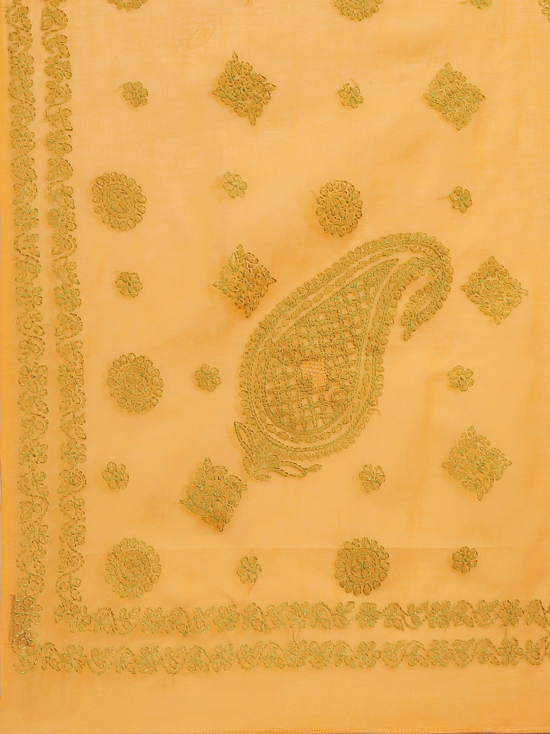 Ada Hand Embroidered Mustard Cotton Lucknow Chikan Saree With Blouse A311144