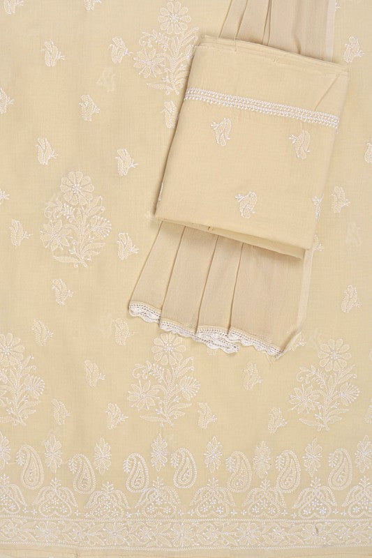 Ada Hand Embroidered Fawn Cotton Lucknowi Chikan Unstitched Suit Piece A603795