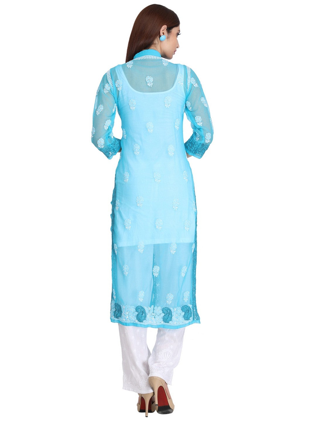 Ada Hand Embroidered Blue Georgette Lucknowi Chikankari Straight Kurta A227274