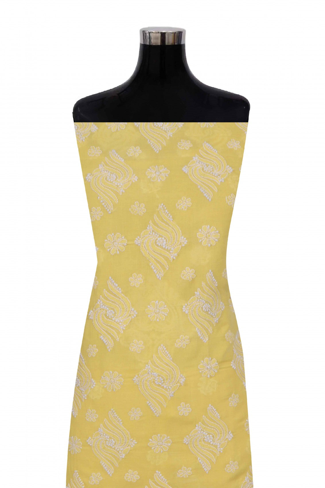 Ada Hand Embroidered Yellow Cotton Lucknowi Chikankari Unstitched Suit Piece 01A204090