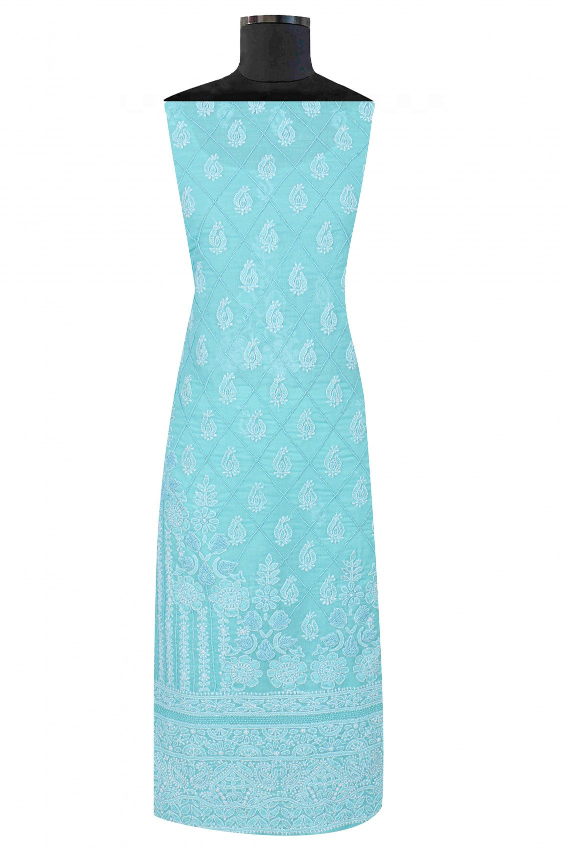 Ada Hand Embroidered Sea Green Cotton Lucknowi Chikankari Unstitched Suit Piece With Pearl Work 01A167494