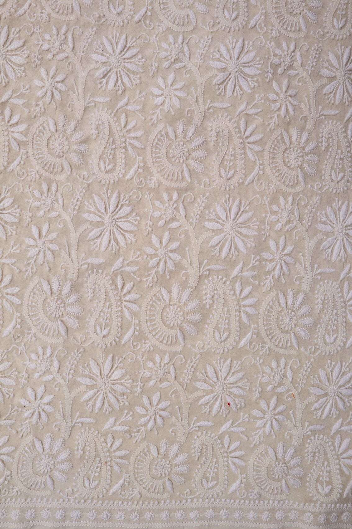 Ada Hand Embroidered Cream Pure Georgette Lucknowi Chikankari Unstitched Kurta Dupatta Set A70992
