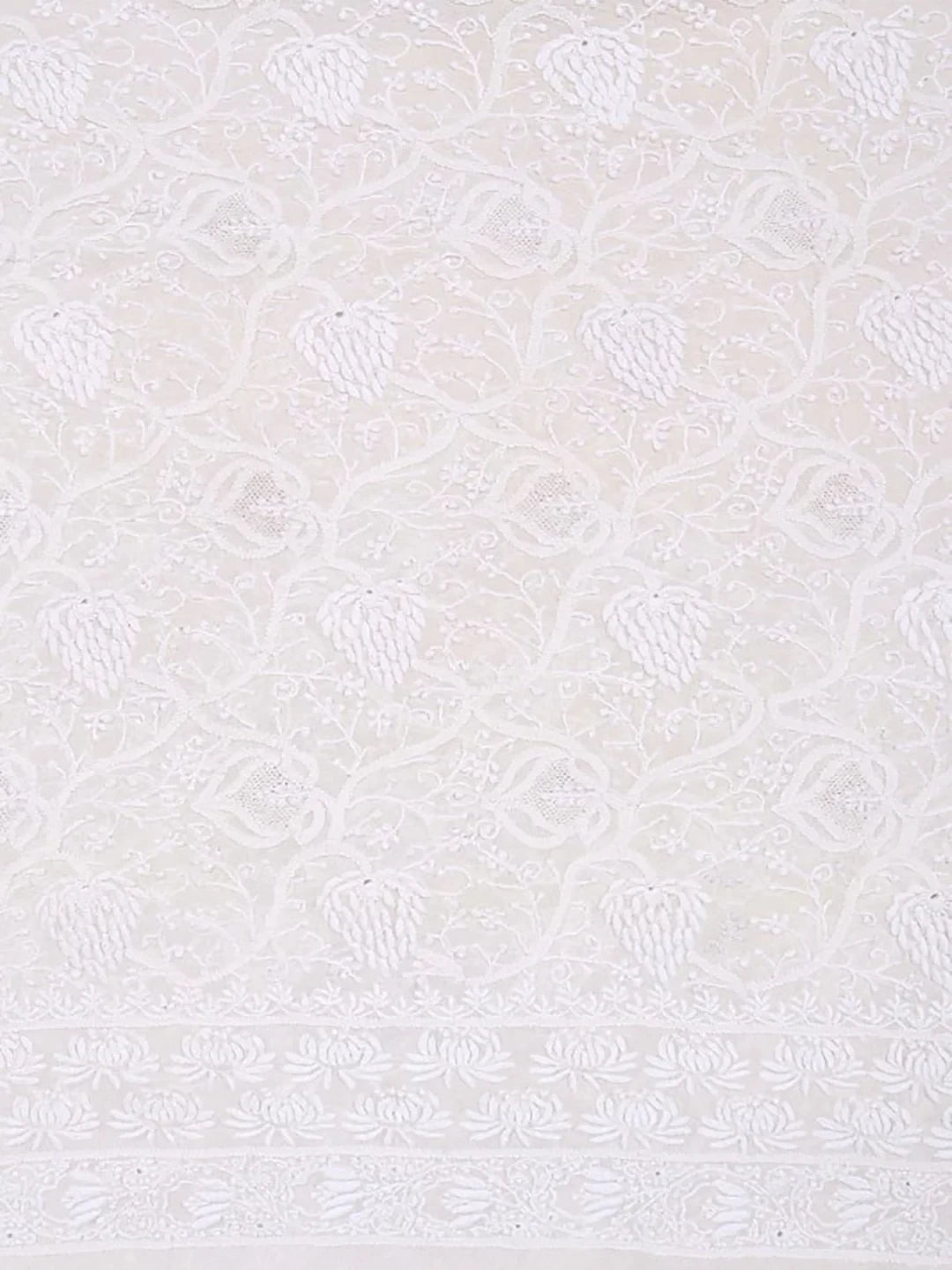 Ada Hand Embroidered Cream Pure Georgette Lucknowi Chikankari Unstitched Kurta Piece A21476