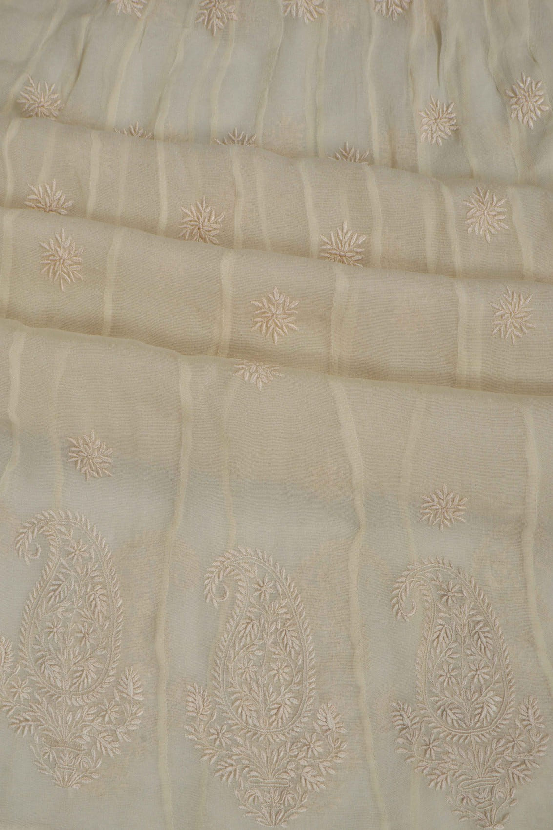 Ada Hand Embroidered ivory white Net Lucknowi Chikakari Semi-Stitched Anarkali Kurta A623179
