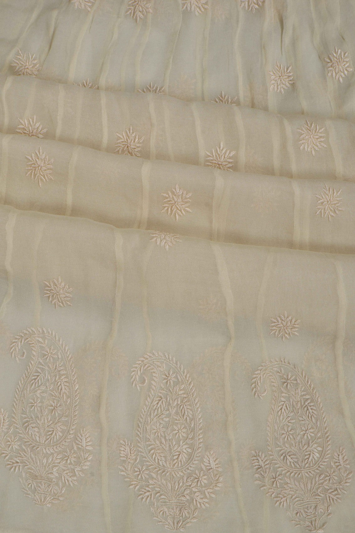 Ada Hand Embroidered ivory white Net Lucknowi Chikakari Semi-Stitched Anarkali Kurta A623179
