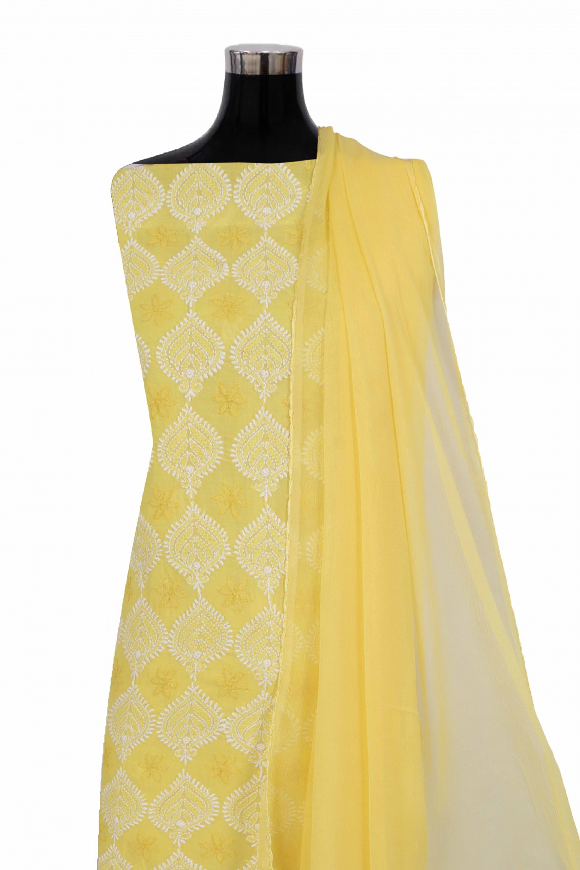 Ada Hand Embroidered Yellow Cotton Lucknowi Chikankari Unstitched Suit Piece 01A176458