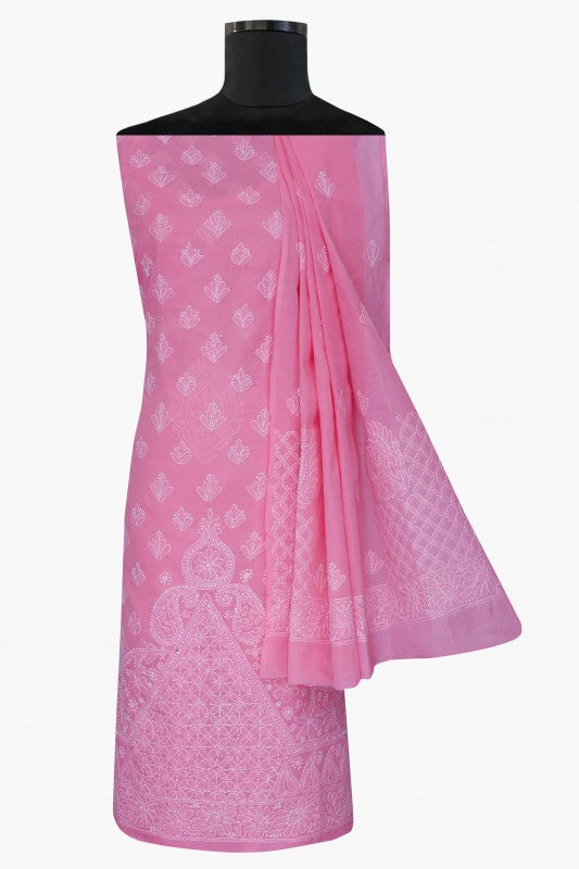 Ada Hand Embroidered Pink Cotton Lucknowi Chikan Unstitched Suit Piece–A607708