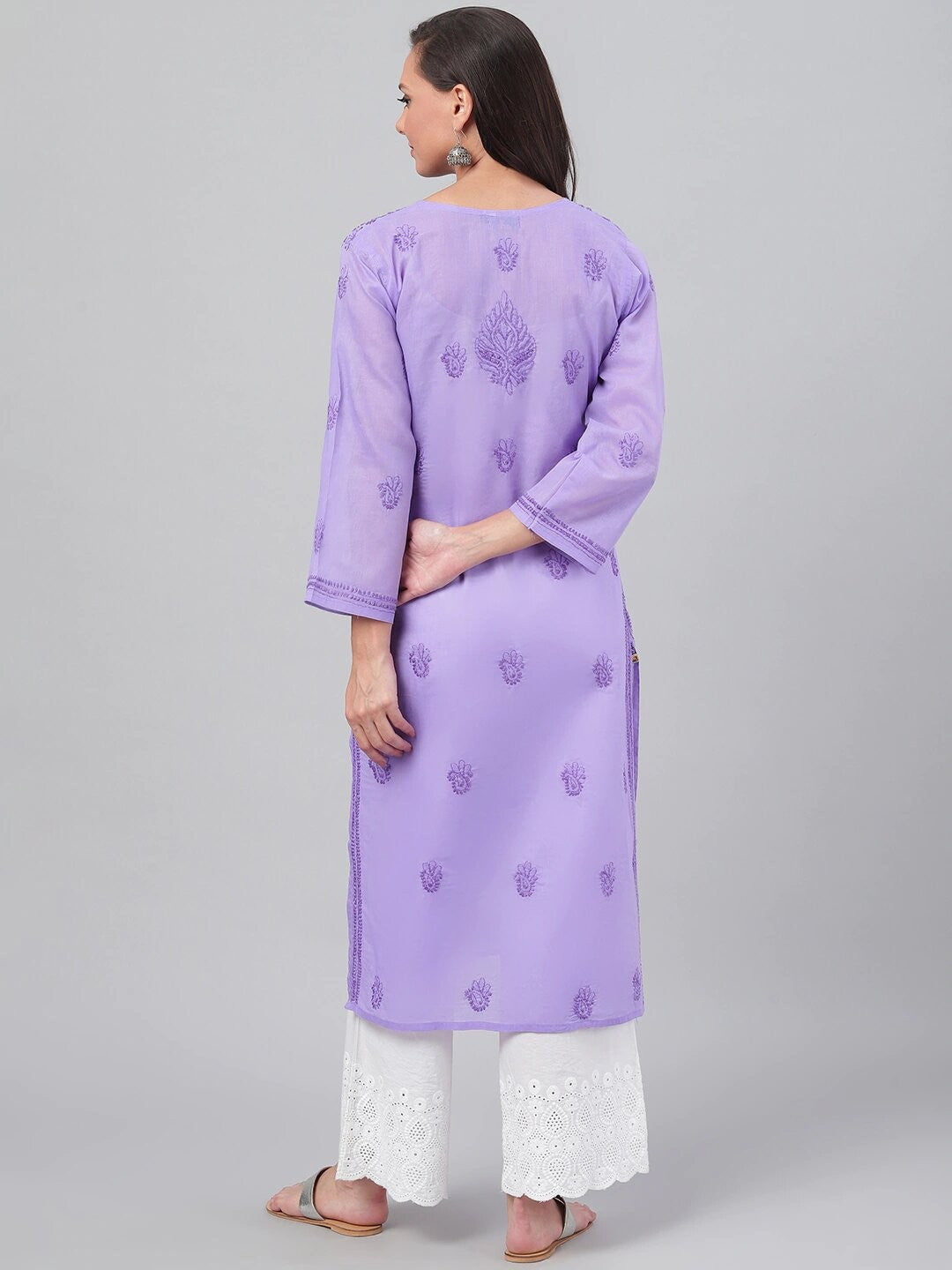 Ada Hand Embroidered Mauve Cotton Lucknowi Chikankari Straight Kurta A257262