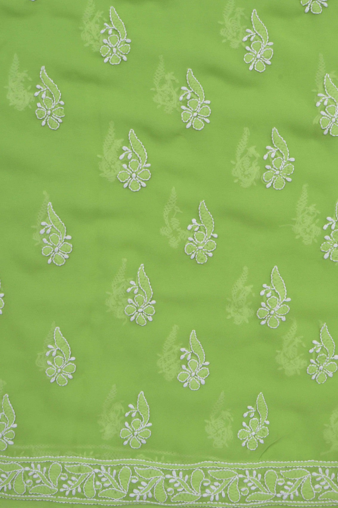 Ada Hand Embroidered Parrot Green Georgette Lucknowi Chikankari Unstitched Suit Piece A615327