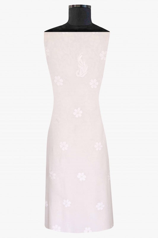 Ada Hand Embroidered White Georgette Lucknowi Chikan Unstitched Kurta Dupatta Set-A611694