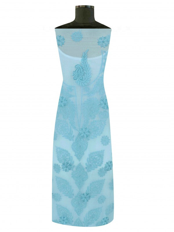 Ada Hand Embroidered Arctic Blue Georgette Lucknowi Chikan Unstitched Suit Piece A211229