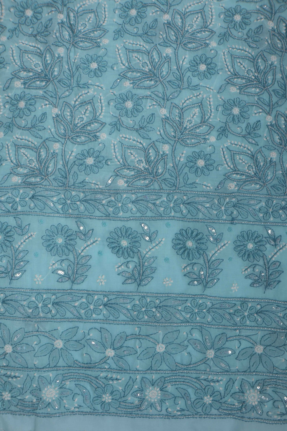 Ada Hand Embroidered Sky Blue Cotton Lucknowi Chikankari Unstitched Suit Piece With Pearl Work 01A271162