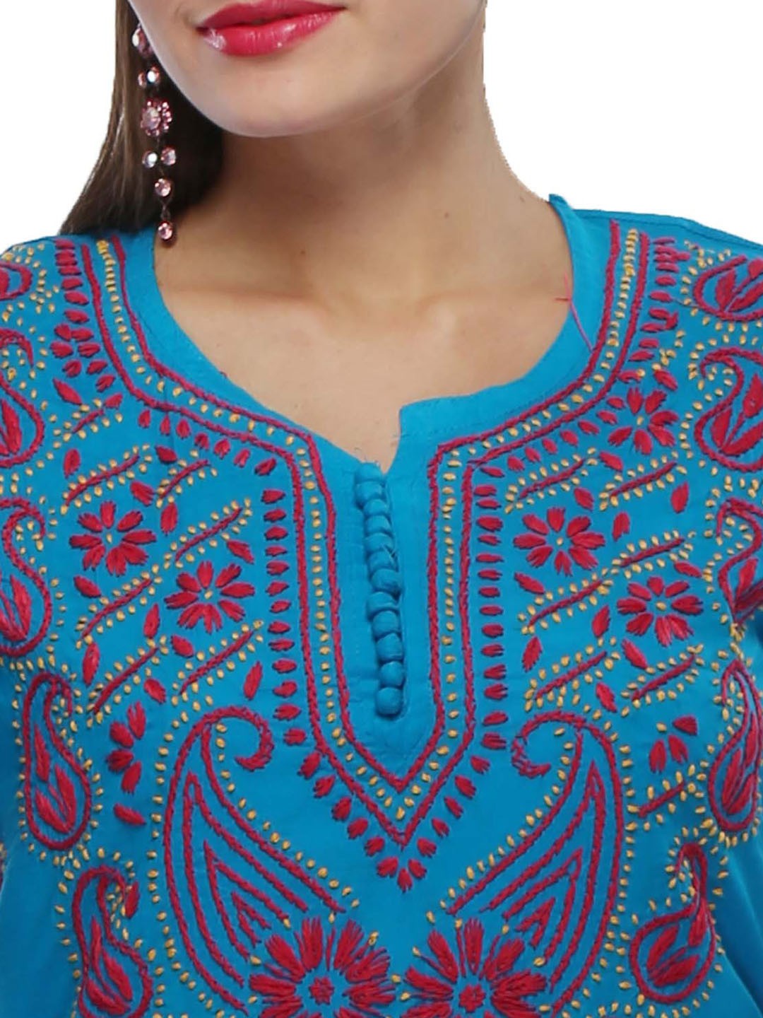 Ada Hand Embroidered Blue Cotton Lucknowi Chikankari Straight  Kurta  A154035