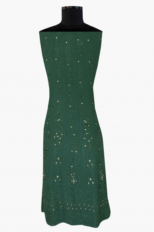 Ada Hand Embroidered Bottle Green Georgette Lucknowi Chikankari Semi-Stitched Anarkali Kurta Dupatta Set With Muqaish Work 01A12700