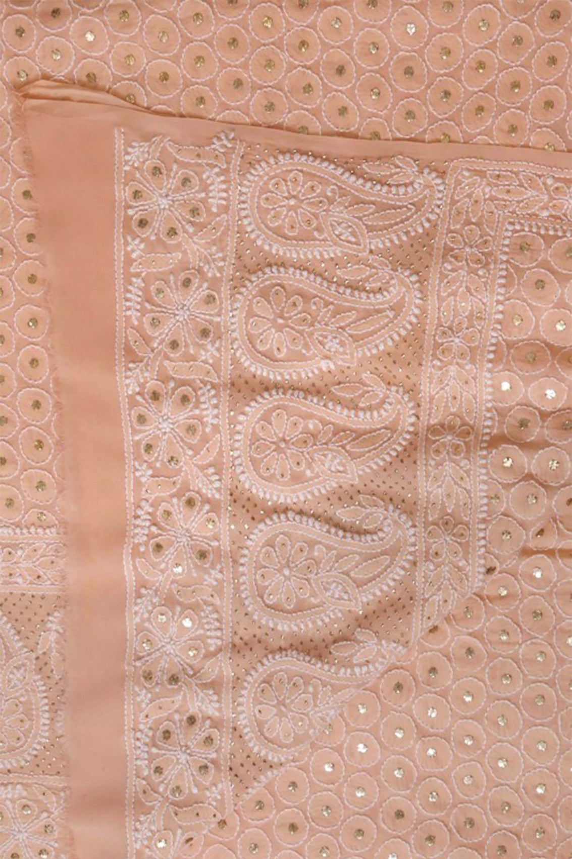 Ada Hand Embroidered Peach Pure Georgette Lucknowi Chikankari Dupatta With Muqaish Work A574883