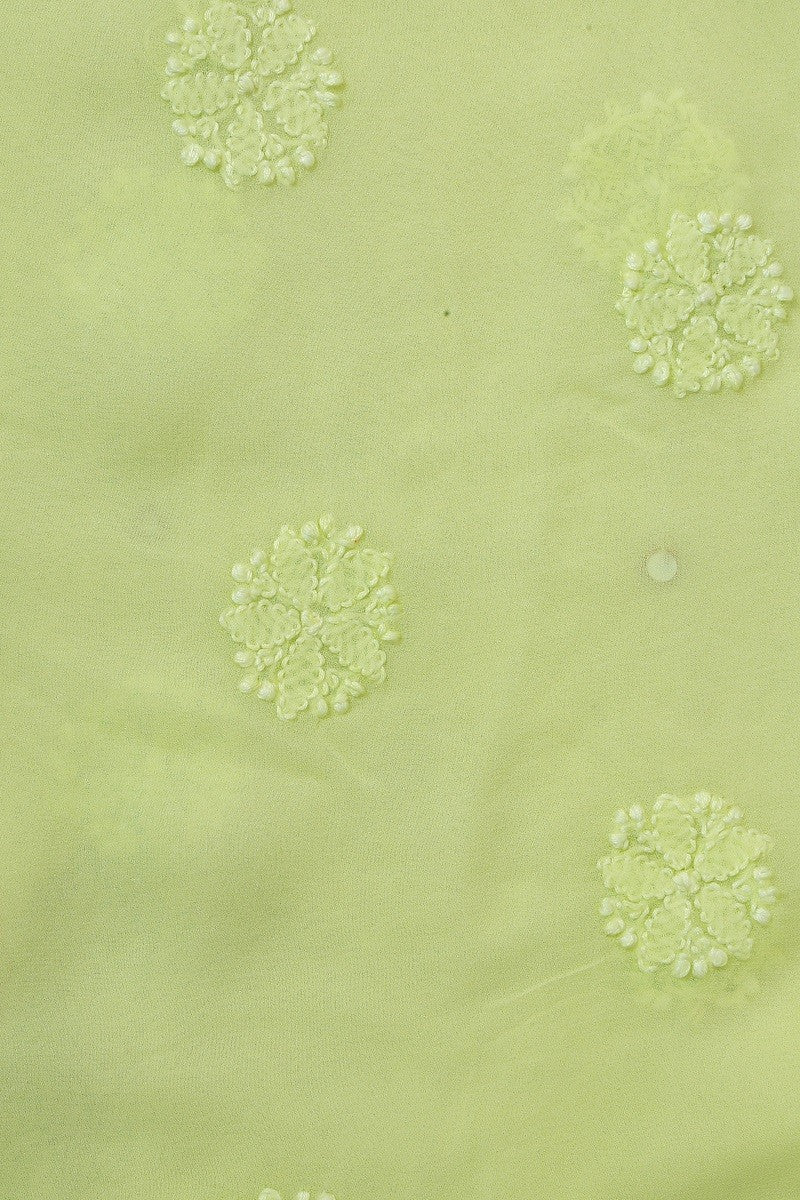 Ada Hand Embroidered Blonde Lemon Georgette Lucknowi Chikan Unstitched Kurta Piece with Gota Patti Work A482678