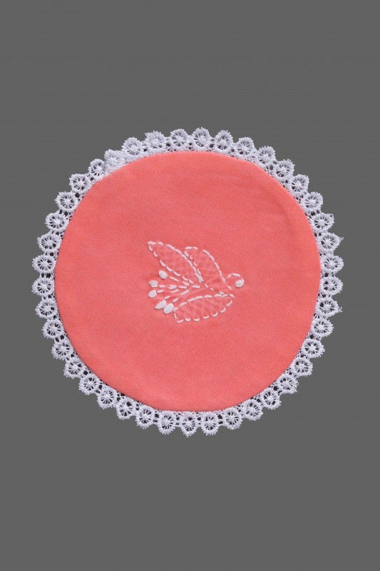 Ada Hand Embroidered Peach Cotton Lucknowi Chikankari Table Coaster-A630867